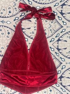 Shiny Red Halter Neck Top