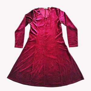 Maroon Velvet Midi Dress