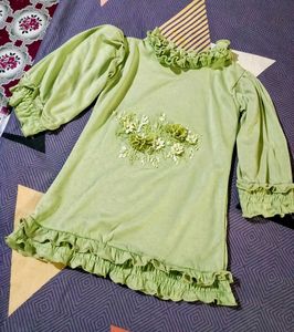 Charming Green top with Floral Embellishments (7