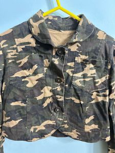 Camouflage Cropped Denim Jacket