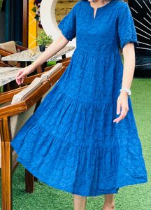 Elegant Blue Tiered Midi Dress