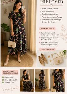 Korean Floral Dress | Elegant Flowy Midi Dres