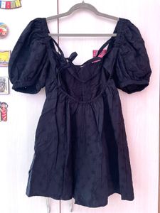 Chic Black Puff Sleeve Mini Playsuit/Jumpsuit