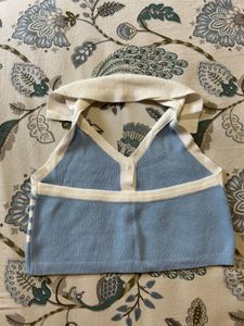 Blue &amp; White Striped Knit Crop Top