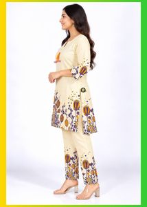 Cream Kurta with Floral Print