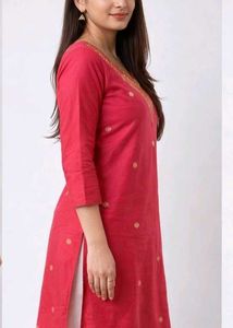 Beautiful Red Kurta with Embellished Neckline