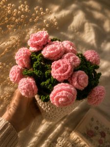 Crocheted Pink Rose Bouquet coaster