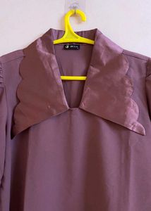 Elegant Mauve Scallop Blouse