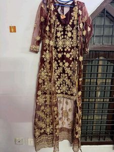 Designer Maroon Kurta Set with Net Jacket