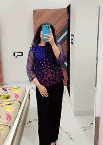 Chic Blue Heart Print Mesh Top