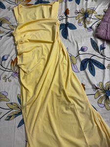 Chic Yellow Ruched Maxi Dress