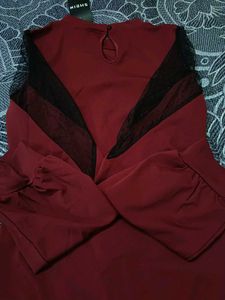 Maroon Lace Sleeve Bodysuit
