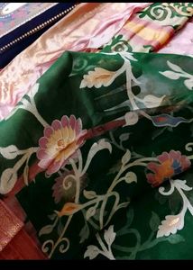Beautiful Green &amp; Baby Pink Saree
