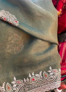 Elegant Green Embroidered Saree