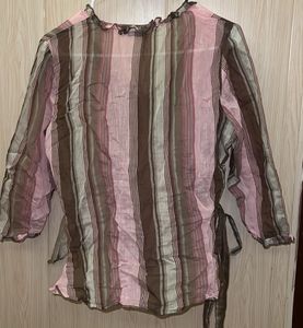 Striped Ruffled Wrap Blouse