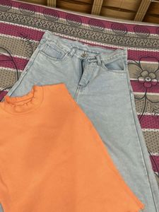 Orange Mock Neck Lettuce Trim Tank Top