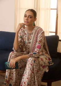 Champagne Gold Printed Crepe Silk Kurta Set