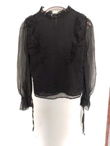 Sheer Black Ruffled Neck Blouse