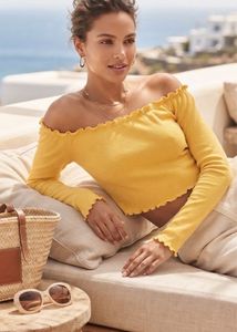 Off-Shoulder Ruffle Trim Crop Top