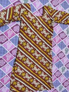 Maroon & Yellow Striped Cotton Kurta