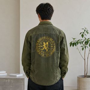 Olive Military Shirt | Gold Lion Print | Only 1