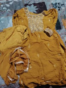 Designer Yellow Kurta Set with Mirror Work