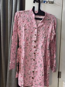 Chic Pink Floral Button-Down Dress