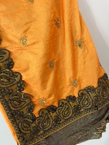 Elegant Orange Embroidered Silk Saree