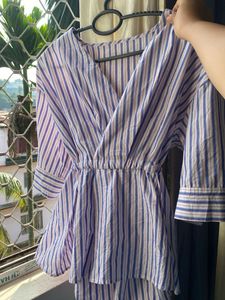 Striped V-Neck Peplum Top