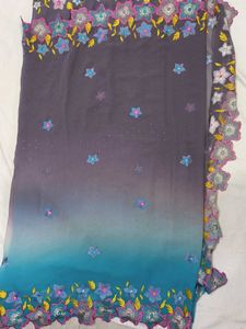 Beautiful Ombre Floral Saree with cut work border
