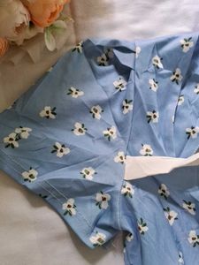Cute Blue Floral Puff Sleeve Dress