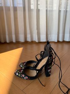 Forever 21 Black Floral Lace-Up Heels