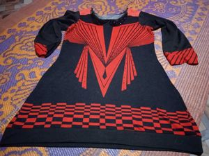 Stylish Black &amp; Red Printed Kurta