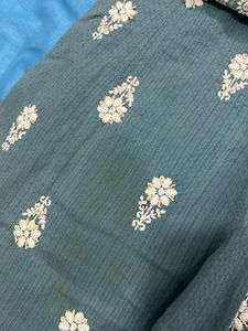pakistani Blue Embroidered Kurta Set with Dupatta
