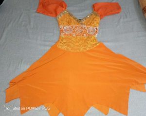 Orange Ethnic Gown with Cold Shoulder
