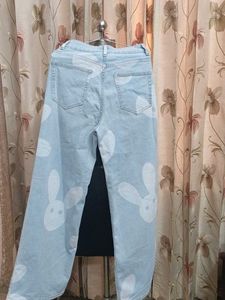 Cute Bunny Print Wide Leg Jeans
