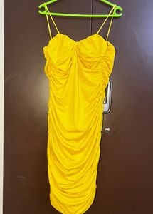 Vibrant Yellow Ruched Bodycon Dress