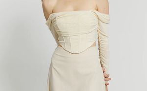 Cream Corset Top with Puffy Sleeves