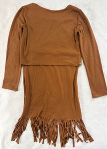Brown Fringed Dress with Studs