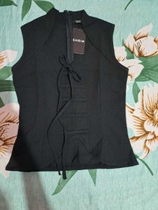 Shein tie up corset Elegant Black Sleeveless Top