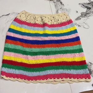 Boho Crochet Rainbow Striped Mini Skirt