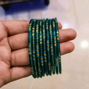 Teal &amp; Gold Glass Bangles