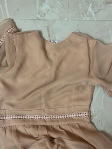 Elegant Peach Lace Trim Dress