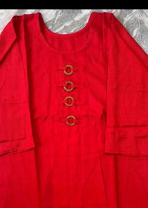 Vibrant Red Kurta with Unique Embellishments