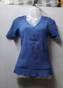 Chic Blue V-Neck Blouse