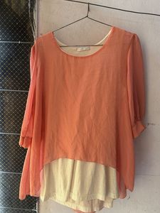 Flowy Orange & Cream Layered Top
