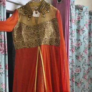 Designer Orange & Gold Ethnic Gown