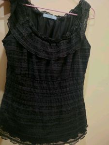 Elegant Black Lace Ruffled Top