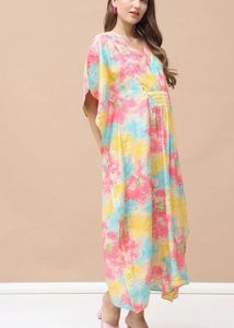 Women Tie &amp; Dye Printed Feeding Friendly Kaftan