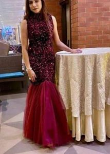 Elegant Maroon Sequin Ethnic Gown